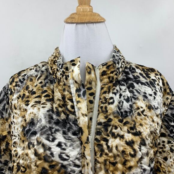 Ruby Rd Satin Crinkle Jacket Womens Plus 1X Leopard Print Zip Up Mock Neck Lined - Picture 3 of 13